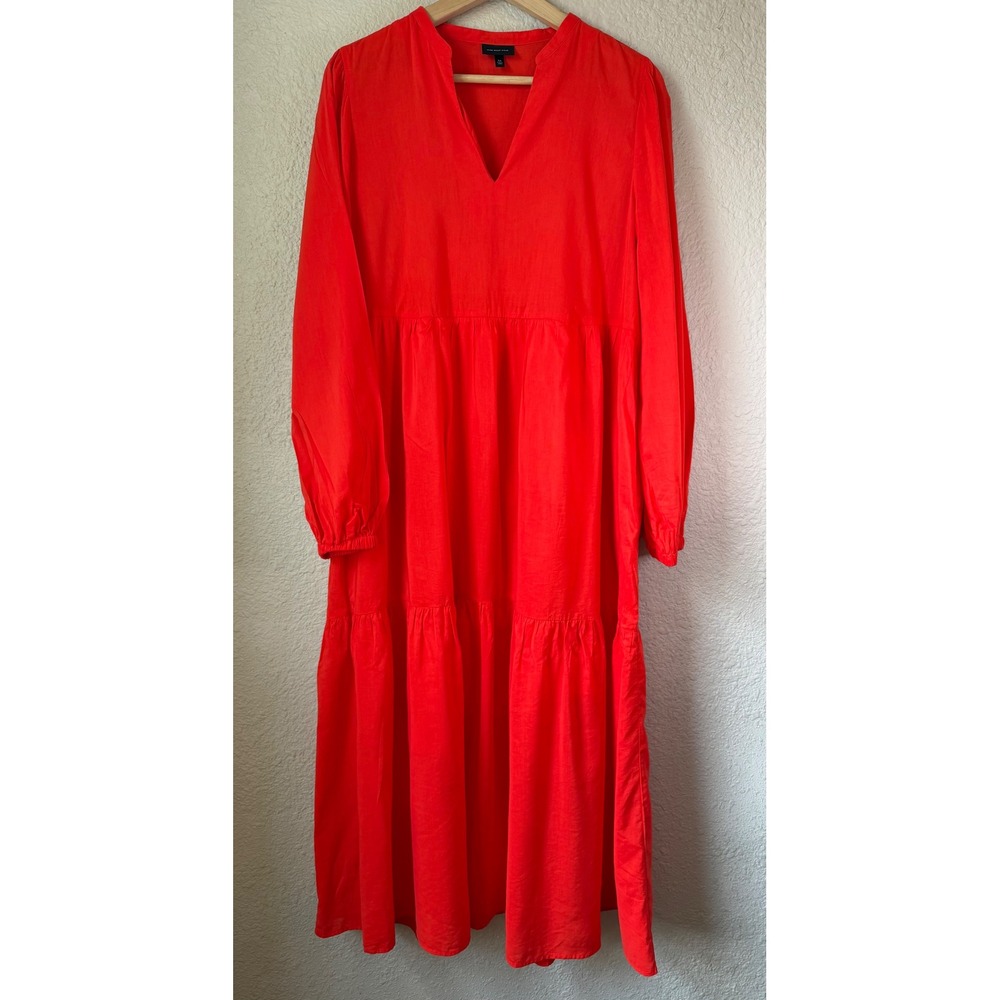 Who What Wear Red Tiered Long Sleeve Babydoll Midi Dress Womens Medium V-Neck - Picture 2 of 5
